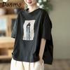 Danmo Cotton Loose T Shirt Women Fashion Retro Cartoon Print T-shirt Oversized Pullover Casual Short Sleeves TShirts Summer