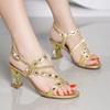 Fashion Women's Summer Rhinestone High-end Thick-heeled Sandals Comfortable Elegant High-heeled Ethnic Style Full-diamond Sandals