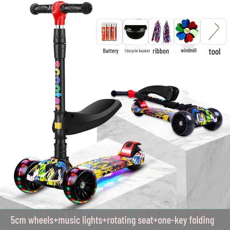 Foldable Children's Scooter with Seat for Ages 2-9