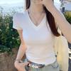 V-neck Design Slim Short-sleeved T-shirt for Women In Summer New Slim and Versatile Solid Color Simple Top