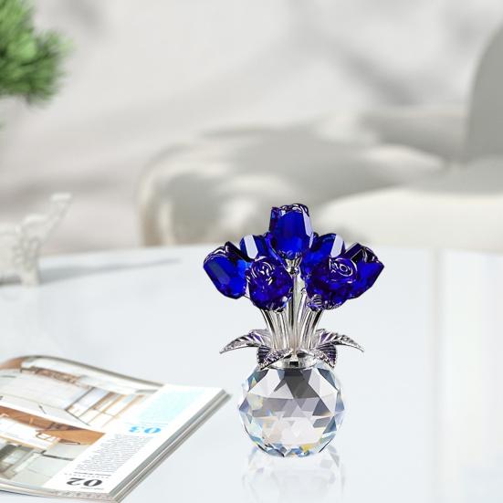 Yousheng Faux Crystal Rose Flower Ornament Handmade Bouquet Figurine Mini Flower Vase Decoration Wife Girlfriend Women Wedding Anniversary Birthday