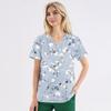 Plus Size Printed Scrub Working Uniform Tops For Women's V-Neck Short Sleeve Fun T-Shirts Workwear Tee With Pockets