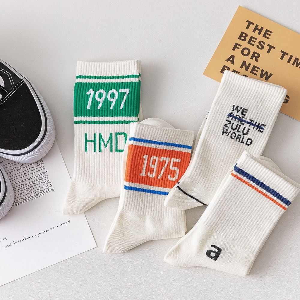 Stockings Women Men Personality Mid Socks Sports Socks Striped Number