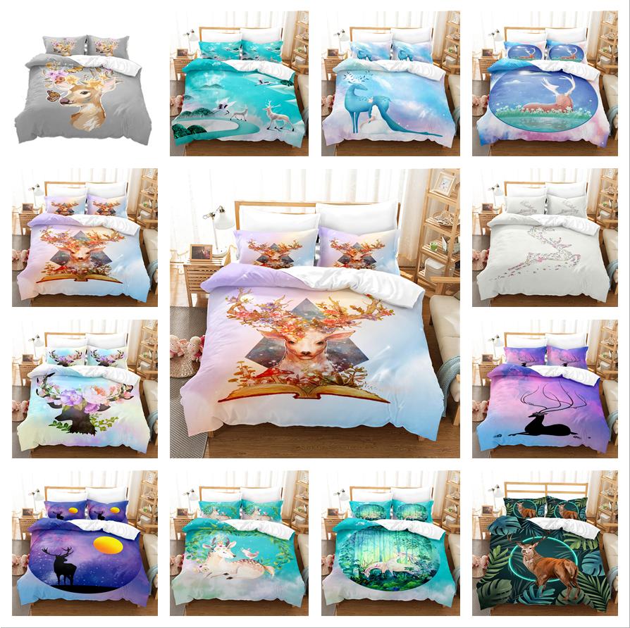 Fashion Home Bedding Quilt Cover Bedroom Home Quilt Cover Pillowcase 3D Printed Animal Quilt Cover Set Deer Motif Bedroom Bedding