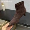 Suede Pointed Toe Women Ankle Boots Mid Heels Stilettos Shoes Woman 2025 Trend Winter Fashion Elegant Sexy Chelsea Botas Female