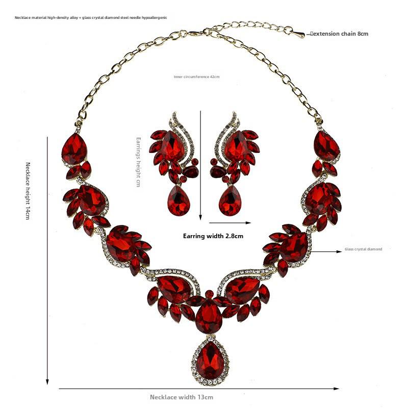 European and American Gemstone Jewelry Set: Fashion Bridal Necklace & Earrings for Women