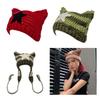 Cat Ear Beanie Hat for Women Harajuku Style Star Patched Earflap Hat Handmade Crochet Hat Y2K Sweet Winter Warm Headwear
