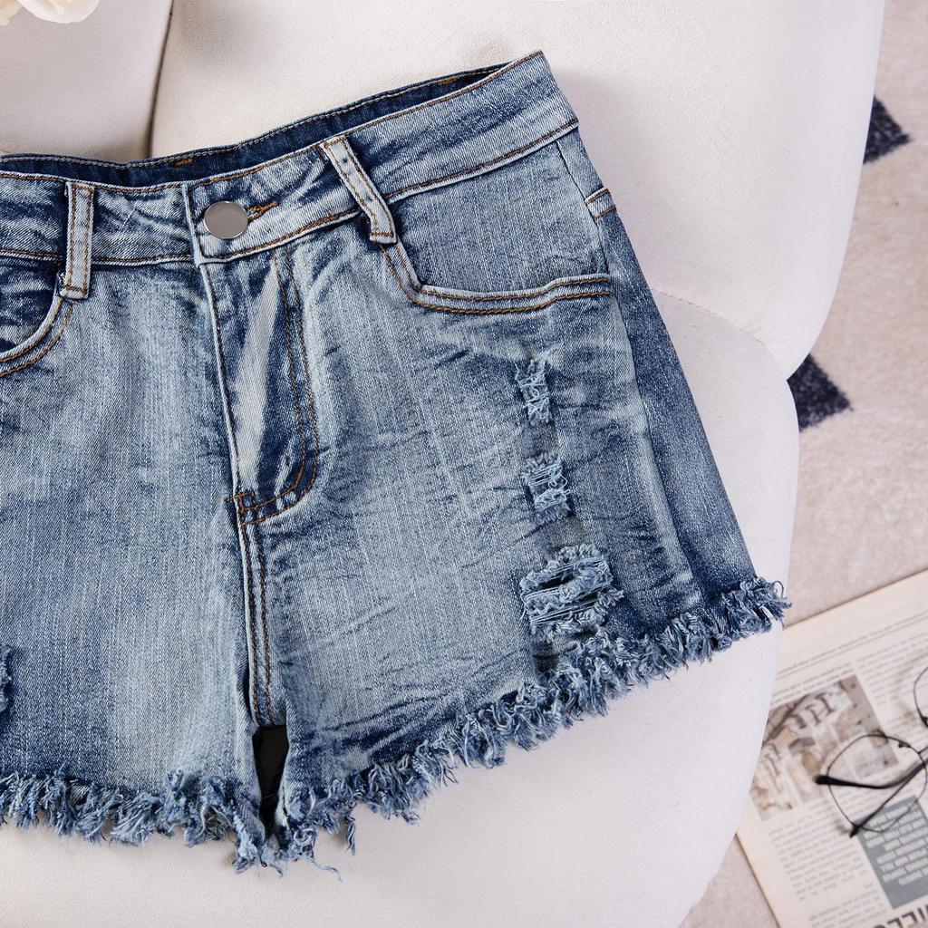 Cross-Border European & American Sexy Casual High-Waisted Plus Size Ripped Denim Shorts for Women