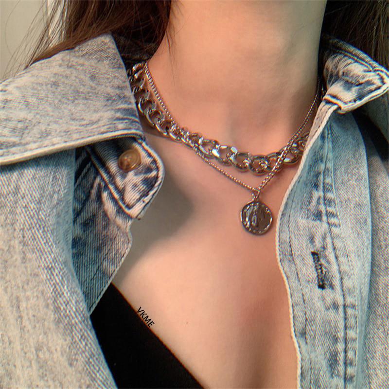 Punk Thick Chain Double Ladies Necklace Dripping Pendant Necklace New Charm Jewelry Gift