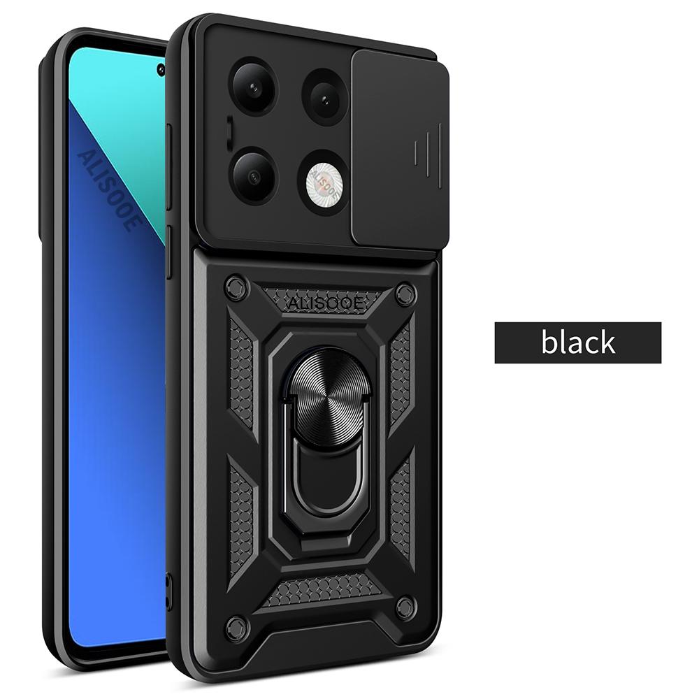 Funda for Redmi Note 13 4G Case Slide Camera Ring Stand Protect Phone Cover for Xiaomi Redmi Note 13 4G Armor Capa