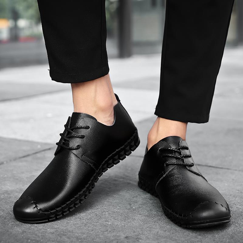 Men's Handmade Sewn Leather Shoes Comfortable Anti Slip Flat Bottom Daily Office Outdoor Leisure Walking Breathable Men's Shoes
