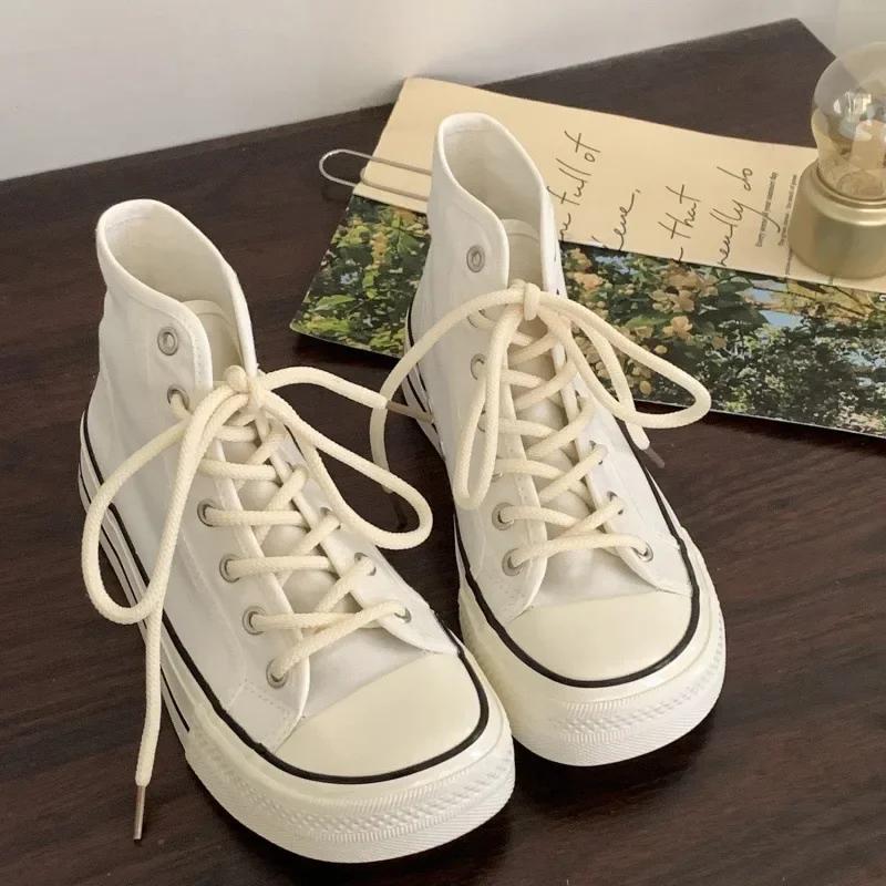 2024 Новый стиль женские туфли с толстой подошвой и высоким верхом Mango Head Flat Shoes универсальные повседневные модные белые