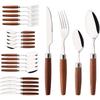 8/16/24Pcs 304 Stainless Steel Imitation Wooden Handle Cutlery Set Dinnerware Western Tableware Knife Fork Tea Spoon Silverware