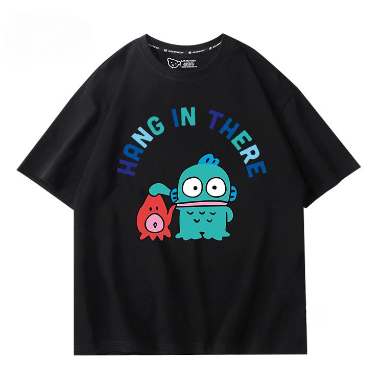 Hangyodon Harajuku Creative Pattern T-shirt Men's Casual Comfortable Summer 100% Cotton T-shirt Trend Fashion Loose T-shirt