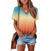 T Shirts For Women Pleated V Neck Dressy Casual Blouses Printing Short Sleeve Summer Tops Loose Fit
