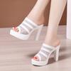 Ladies Cutout Slippers Plus Size Block Heel Platform Shoes Women Slippers Summer Open Head High Heels Slides