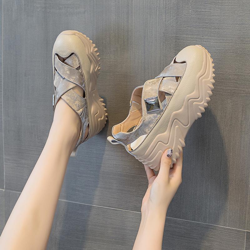 Daddy Shoes Women's 2025 Summer New Baotou Hollow Sandals Women's Versatile Thick-soled Fashion Casual Breathable Women's Shoes Tide