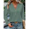 V-neck Solid Color Women's Shirt Button Decor Stylish Hollow Out Blouses Loose Fit Long Sleeve Autumn Female Clothing