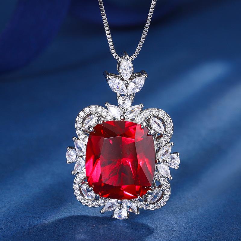 Jewelry Copper Bottom Gold-Plated Fashion Imitation Colored Treasure Fat Square 14 * 16 Pendant Necklace Women