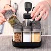 Portable Cruet Rotating Condiment Spices Jar Storage Set Stainless Steel +Glass Seasoning Cans Kitchen Spice Rack Condiment Bottles Pepper Box