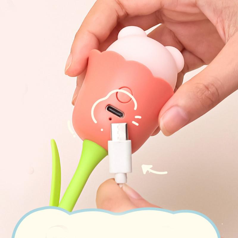 Cartoon Night Light Flower Shaped Three Color Sweet And Warm Charging Usb