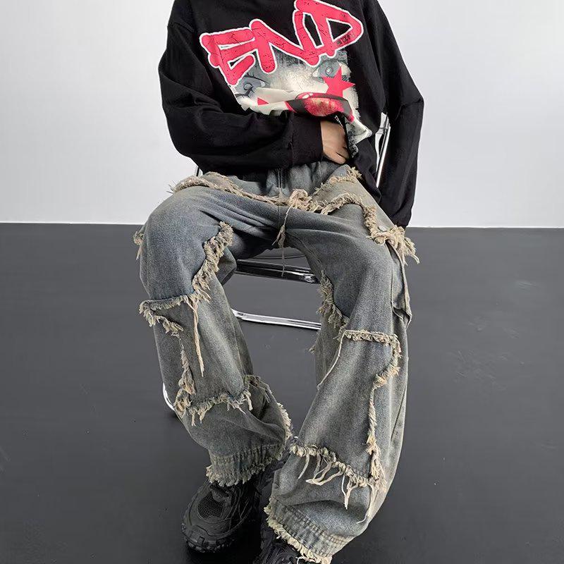 2024 American Retro Wide-Leg Straight Jeans – Summer High Street Style, Loose Fit, Niche Design