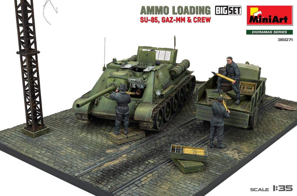 MiniArt Soviet Ammunition Loading Big Set Medium 6 Crew Plastic Model MA36071 1/35 SU-85 Self-propelled Gun, GAZ-MM Truck,