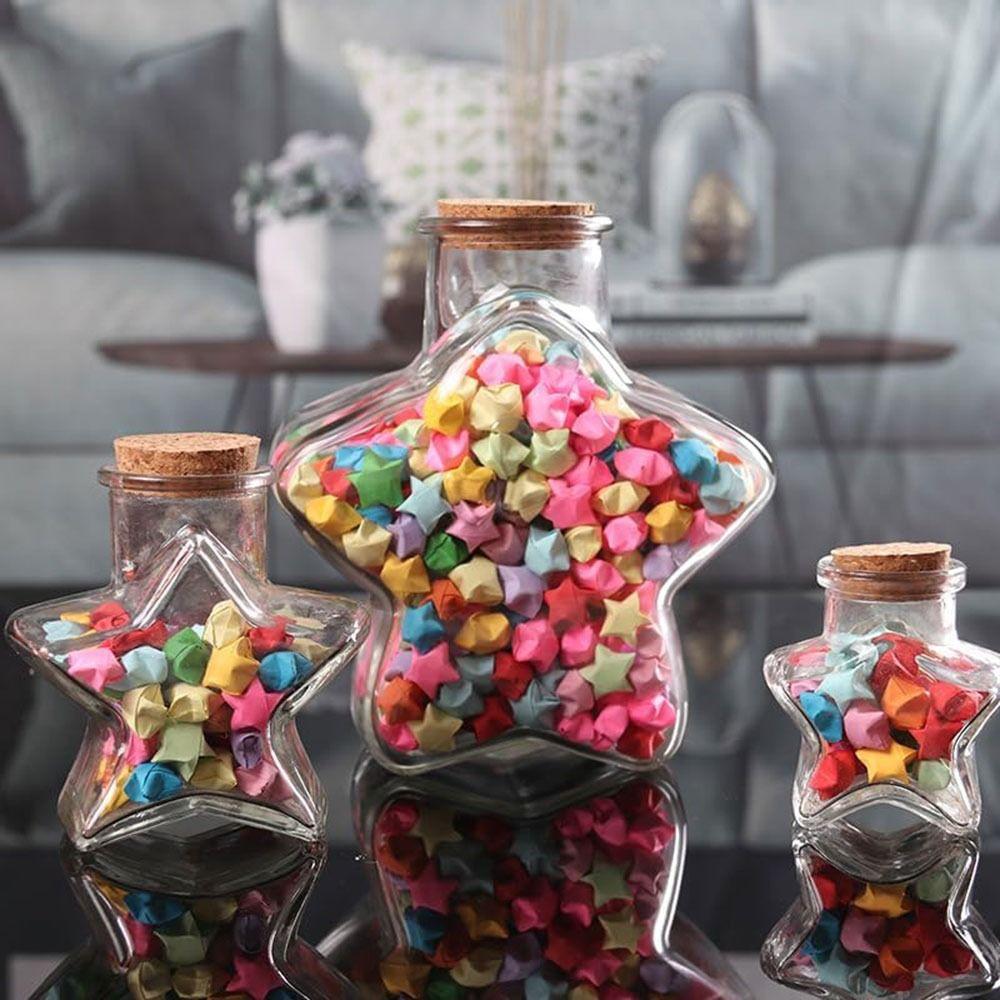 Craft Origami Stars Glass Bottle Stars Shape Glass Jars Creative Pentagram Storage Bottle Home