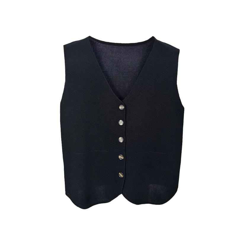 French Temperament V-Neck Single Breasted Sleeveless Casual Knitted Vest For Women