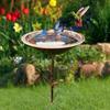 Metal Retro Bird Bath Feeder Bowl with 5-Prong Stake Detachable Decorative Birdbath Garden Water Feeder for Patio Yard Decor