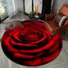Luxury Red Rose Print Round Shape Floor Mats Kitchen Hallway Runner Rug Bedroom Living Room Soft Carpet Non-slip Area Rug