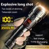 3500LM LED Flashlight Super Bright Rechargeable Portable Ultra Power Torch Lamp Retractable Digital Zoom Hand Light For Camping Outdoor