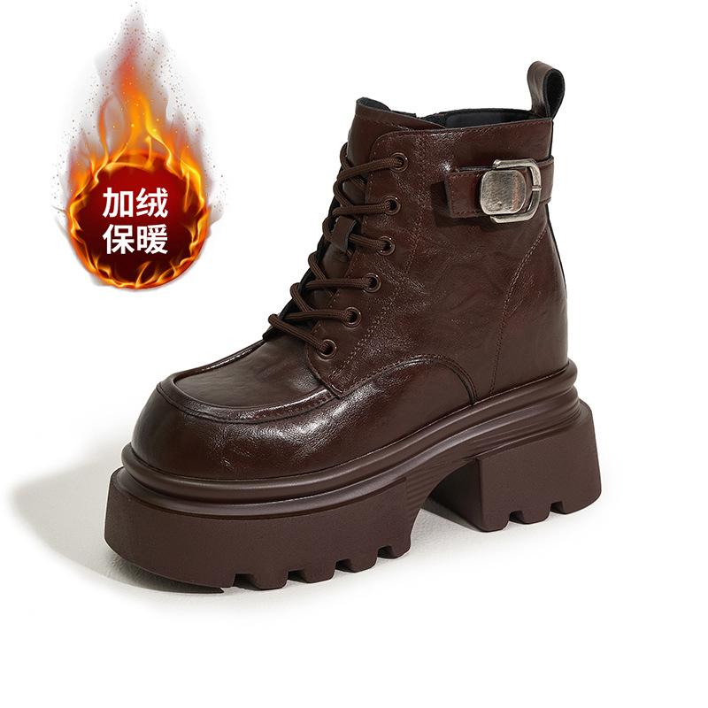 Thick-soled Martin Boots for Women's Autumn and Winter 2025 New Versatile Small Inner Height-increasing Cotton Boots with Velvet Warm Short Boots