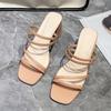 Women Sandals Ladies Square Heels Elegant Summer Slippers Outside Cross Tied Leather Female Slides  Fashion Woman Sandals
