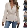 Women's V-neck Long-sleeved Button-down Top