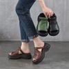 Thick-soled Fish Mouth Sandals Women's Summer New Muffin Retro Soft-soled Outdoor Height-increasing Leather Cool Slippers Women
