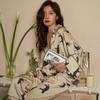 Ladies Homewear Silk Printed Long Sleeve Ladies Pajamas Set 2 Piece Set with Pants Summer Spring Satin Pajamas for Women