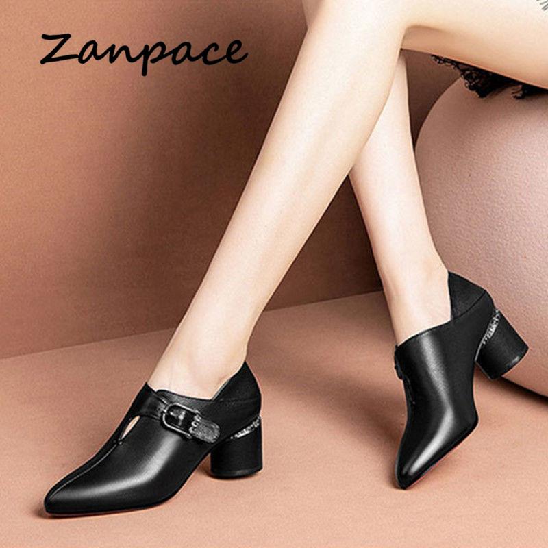 ZANPACE New Women's Ankle Boots 2024 PU Leather Autumn Winter Women Shoes Pointed Toe Buckle Strap Autumn High Boots Women