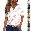 Women's Casual Printed V-neck Short Sleeved Decorative Button T-shirt Top