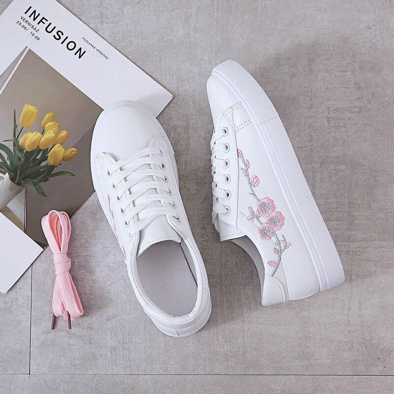 Spring Fashion Breathble Vulcanized Shoes Women Sneakers Pu Leather Platform Shoes Women Lace Up Casual Shoes White