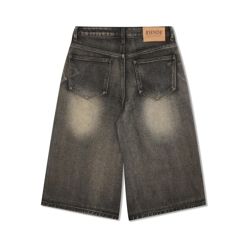 Washed and Distressed Denim Shorts for Men's Loose and Casual Straight Leg Knee Length Shorts