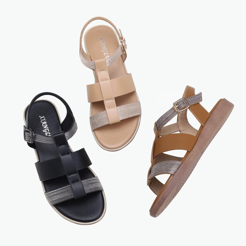 Fashion Roman Shoes Hollowed Out Beach Rhinestones with Open-toed Flat Sandals