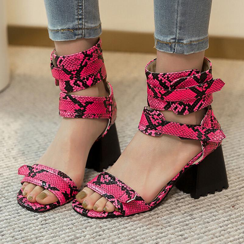 FOREADA Women Sandals Round Toe Thick High Heels Hook Party Gladiator Summer Shoes Black White Brown Yellow 33-46