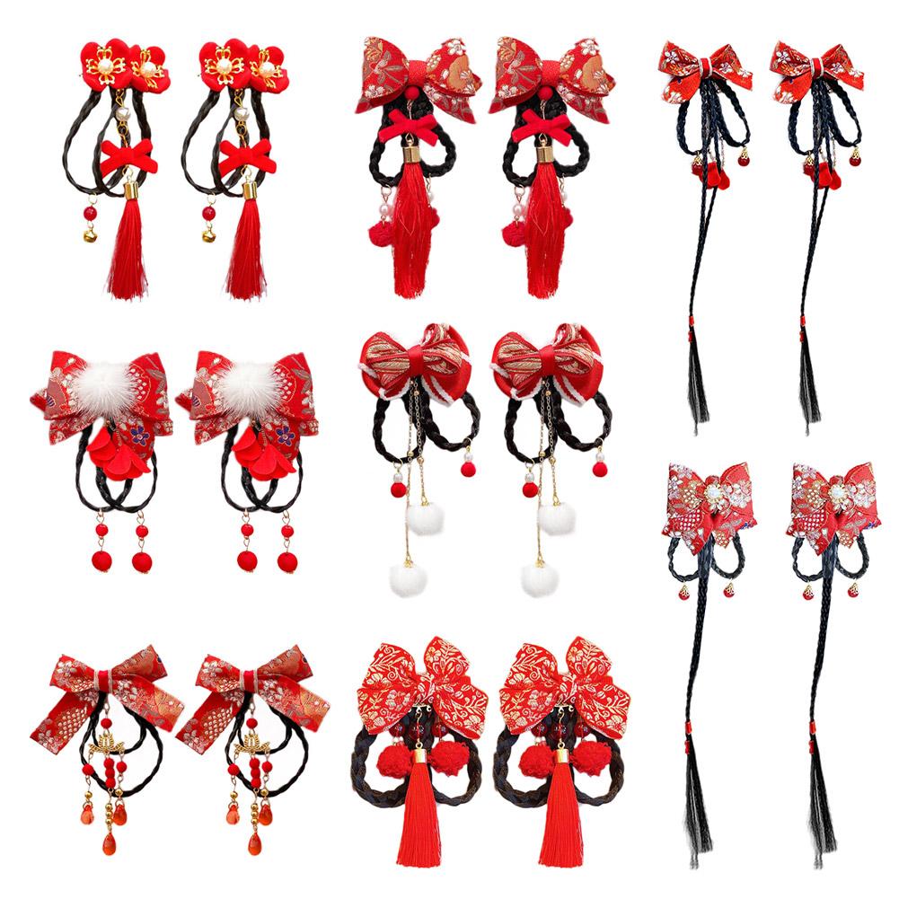 Chinese New Year Style Tassel Hairpin 2pcs Bow Decorative Performance Clothing Hairpin Set Acce E5N3