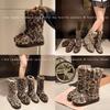 Hairy Boots Women's Winter Spice Girls Fashion Warm Thick-soled Medium Boots Leopard Print Snow Boots