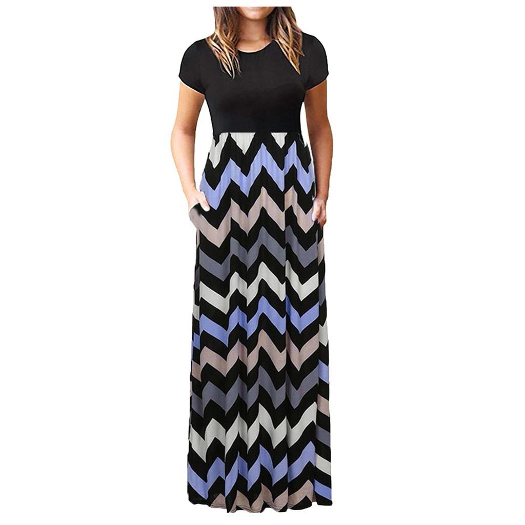Women Casual Loose Geometric Print Sleeveless Dress Long Skirt