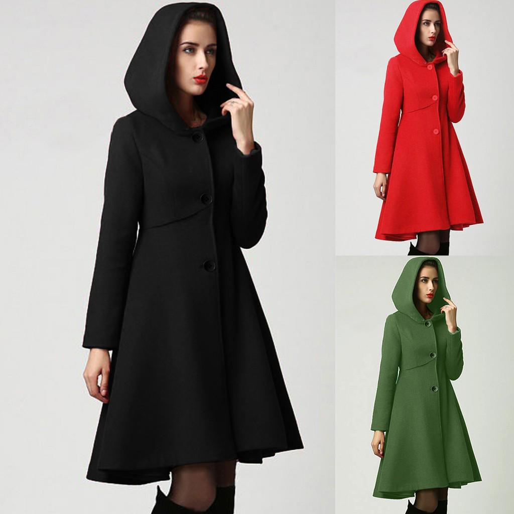Women Fashion Hooded Cape Pullover Lady Elegant Waist Pocket Winter Warm Coat