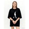 Oversized T-Shirt Black Walking Silhouette Print Casual Streetwear Fashion Top for Women