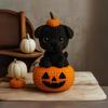 Handmade Crochet Dog Cat Figurine Cute Halloween Knitted Animal with Pumpkin Emotional Support Gift