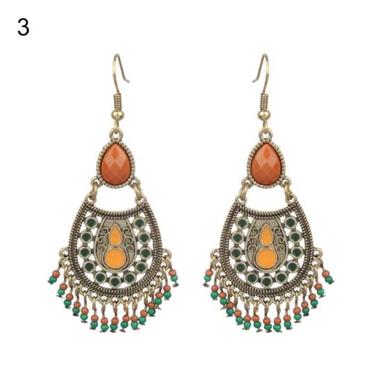 1 Pair Classic Hook Earrings Beads Ethnic Style Tassel Charm